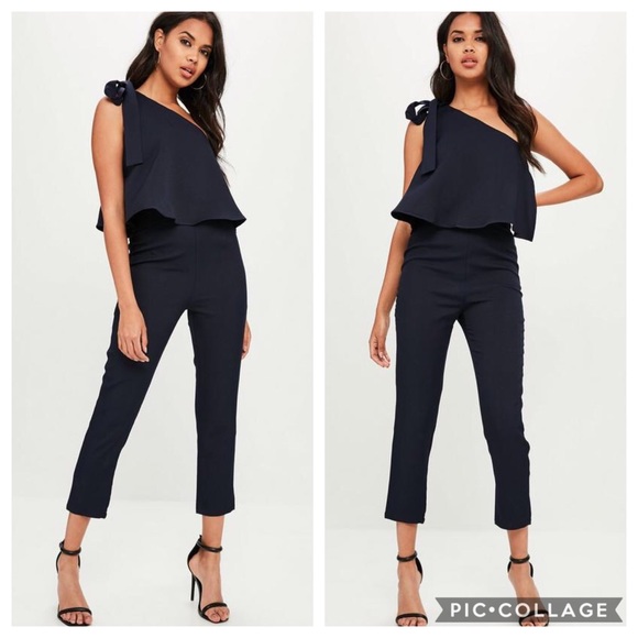 missguided one shoulder bow jumpsuit
